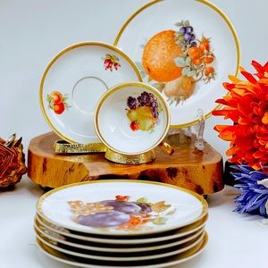 Bavaria Germany Golden Crown E&R 1886 Harvest Fruit Orchard Plates/Teacup